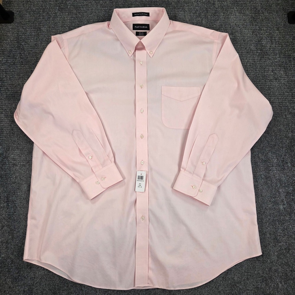 Paul Fredrick Mens 18.5 x 34 Classic Fit Pink Non-Iron Cotton Dress Shirt 1501 - Picture 1 of 6